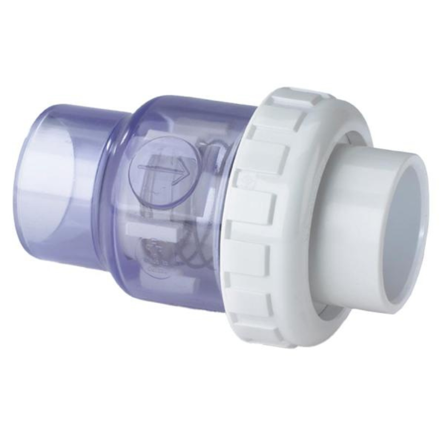 Praher 1.5 Inch Clear PVC Single Union Spring Check Valve