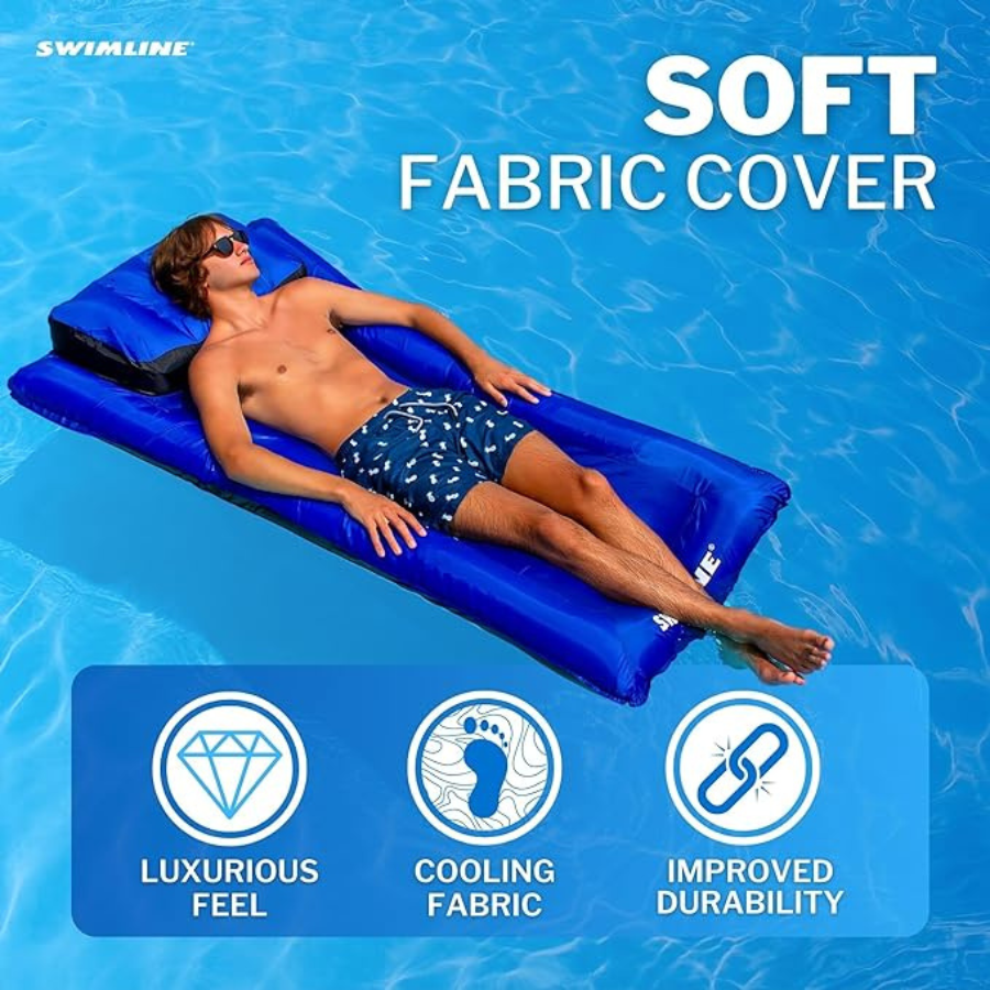 New Swimline 9057 Swimming Pool Inflatable Fabric Covered Air Mattress offers Oversized