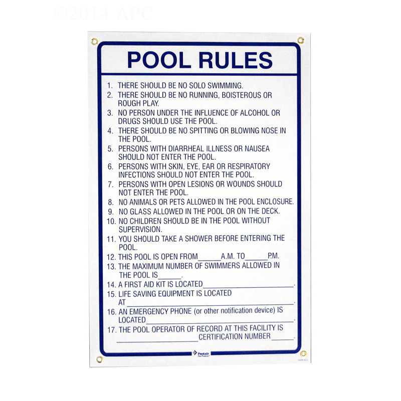 Pentair - R234000 - Pool Rules Sign | Pool Supplies Canada